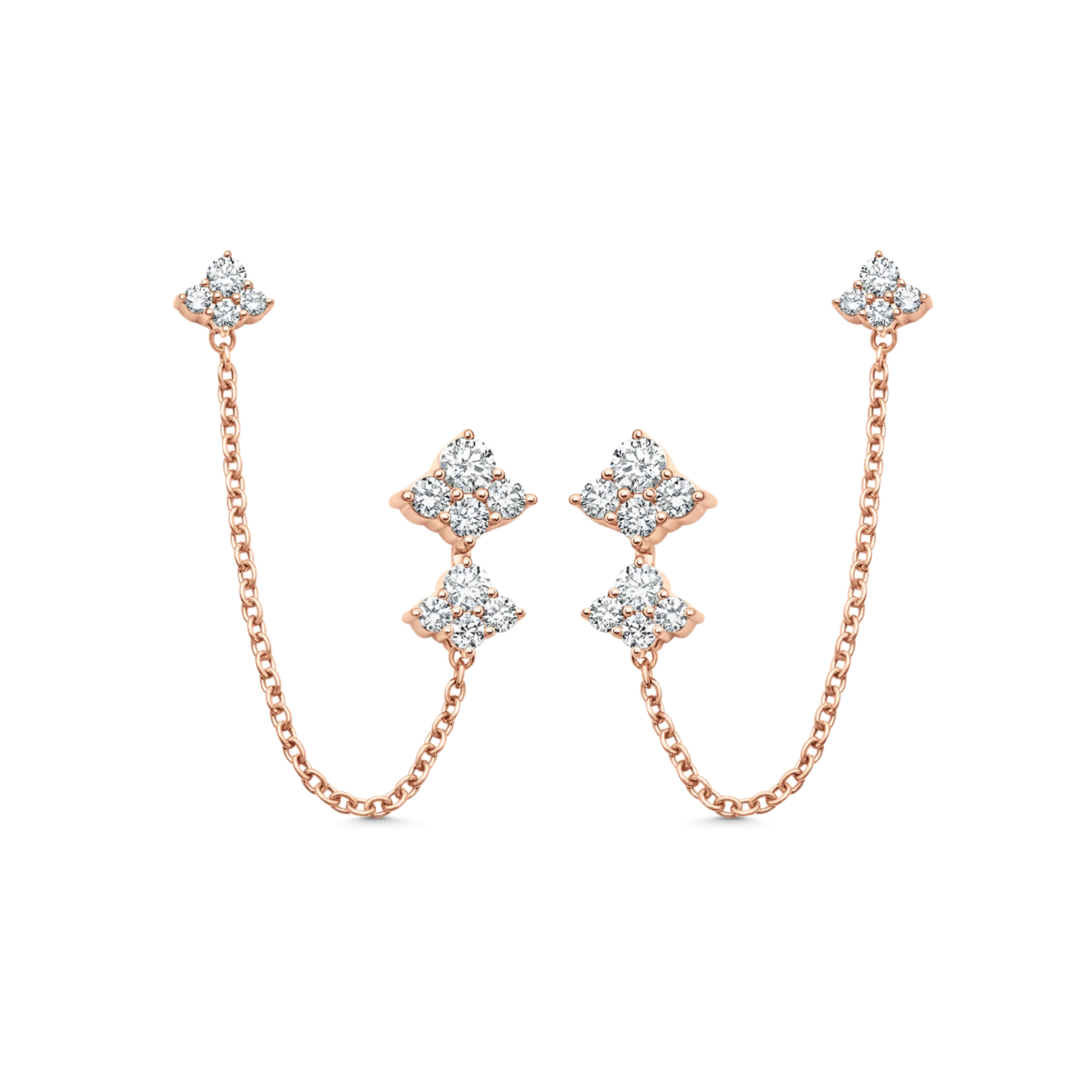 Dujour Gold and Diamond Four Cluster Chain Earring