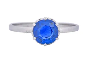 Edwardian 1.59 CTW No Heat Burma Sapphire Platinum Heart Filigree Ring AGL