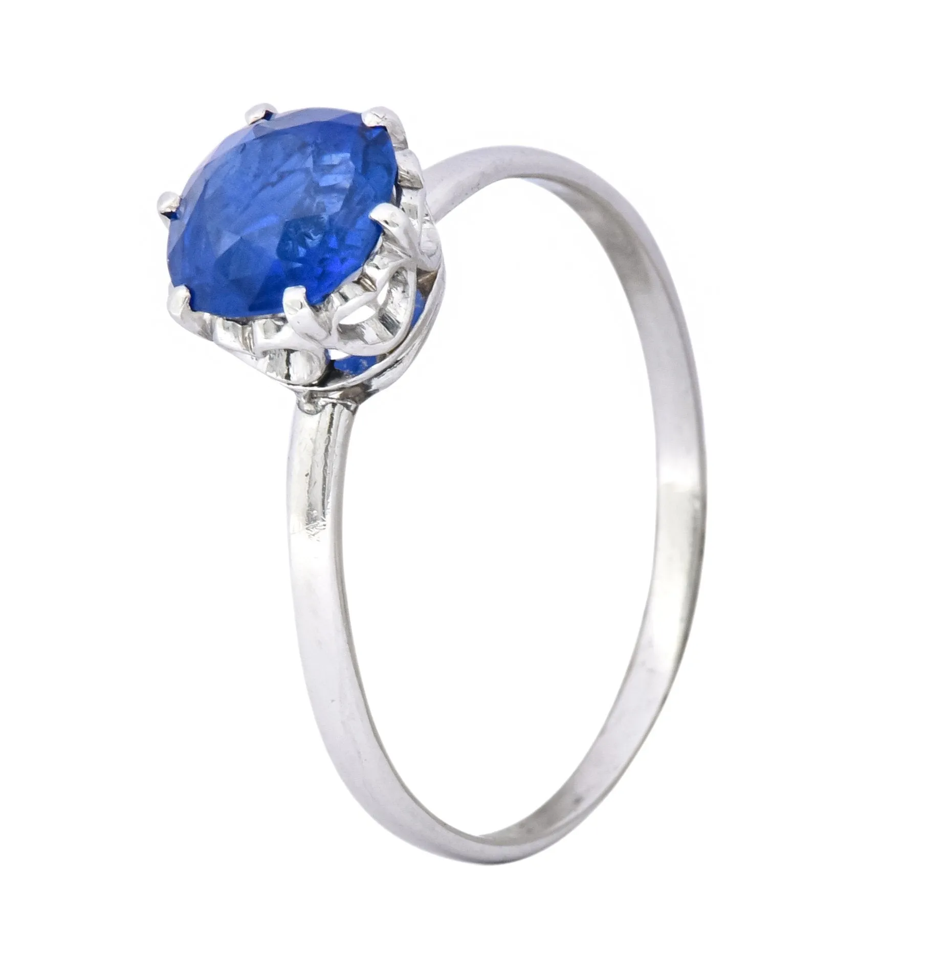 Edwardian 1.59 CTW No Heat Burma Sapphire Platinum Heart Filigree Ring AGL