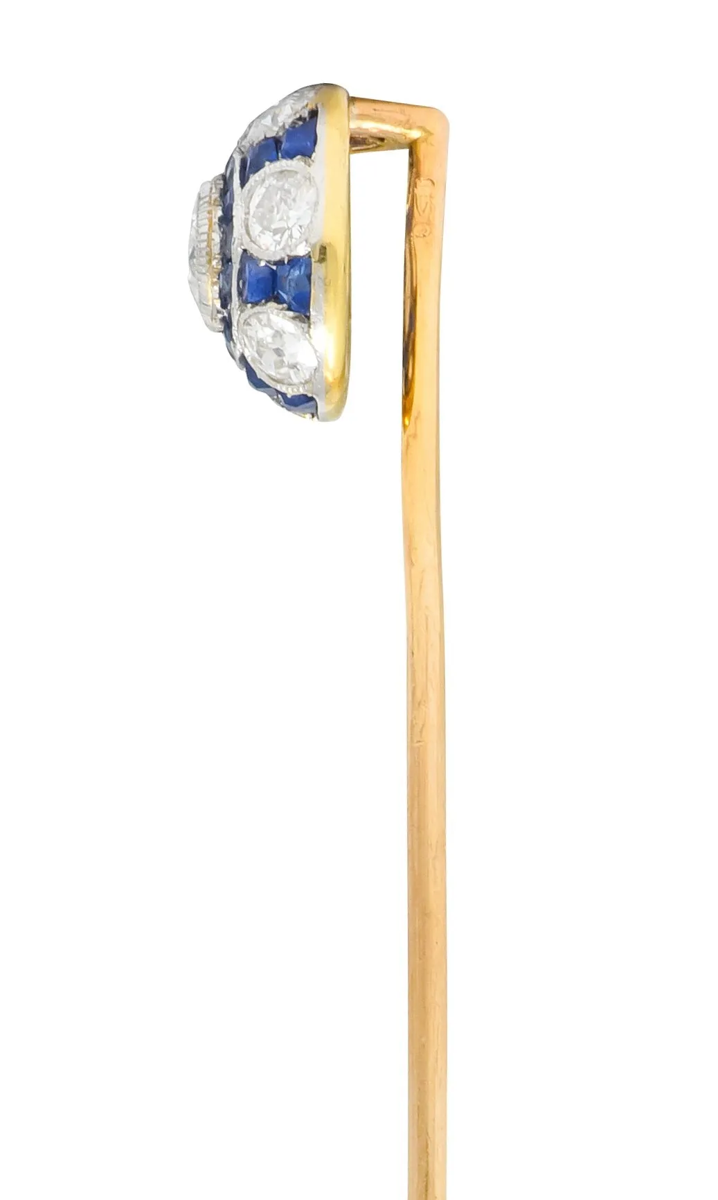 Edwardian Diamond Sapphire Platinum-Topped 18 Karat Gold Stickpin