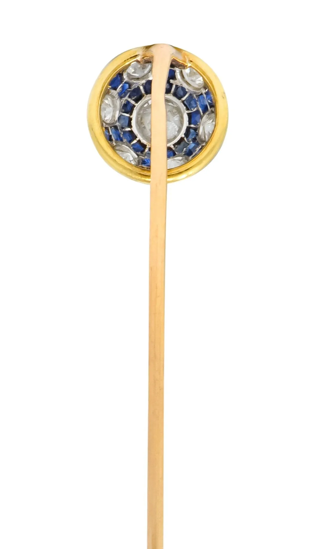 Edwardian Diamond Sapphire Platinum-Topped 18 Karat Gold Stickpin