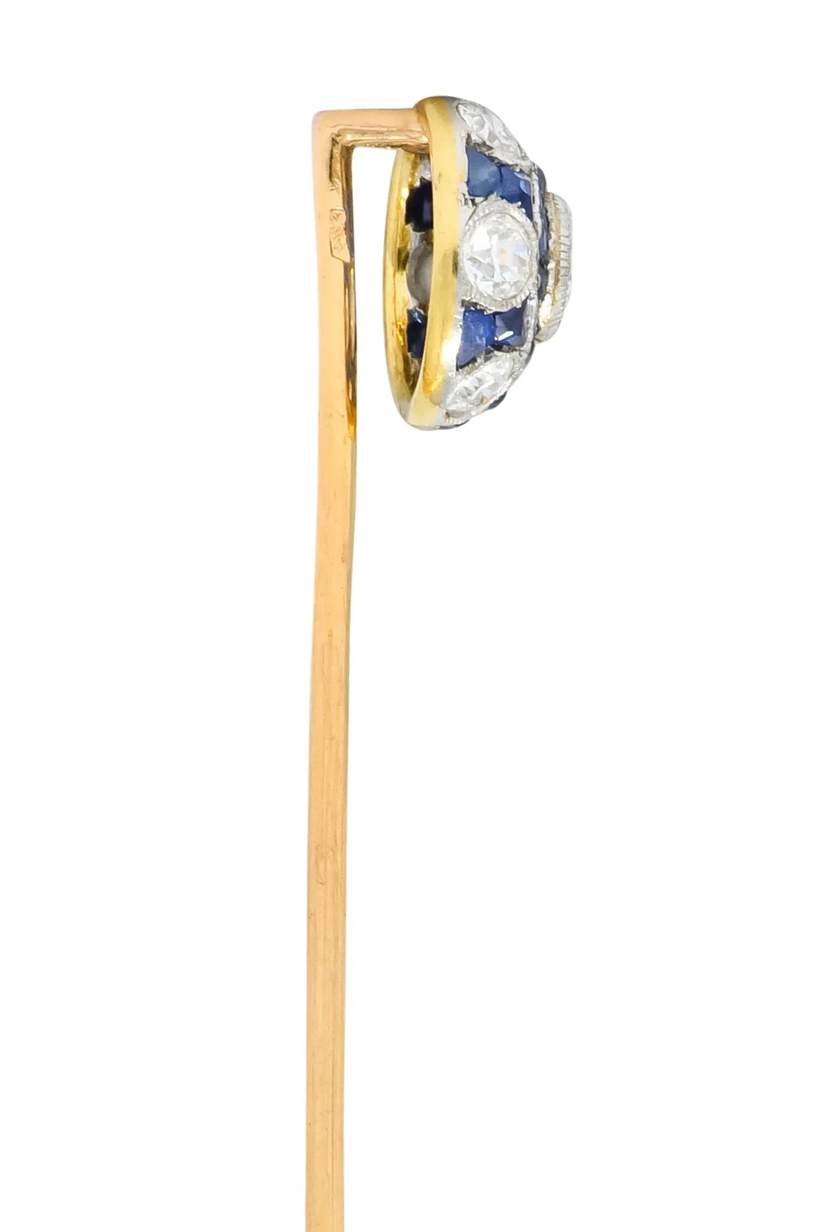 Edwardian Diamond Sapphire Platinum-Topped 18 Karat Gold Stickpin