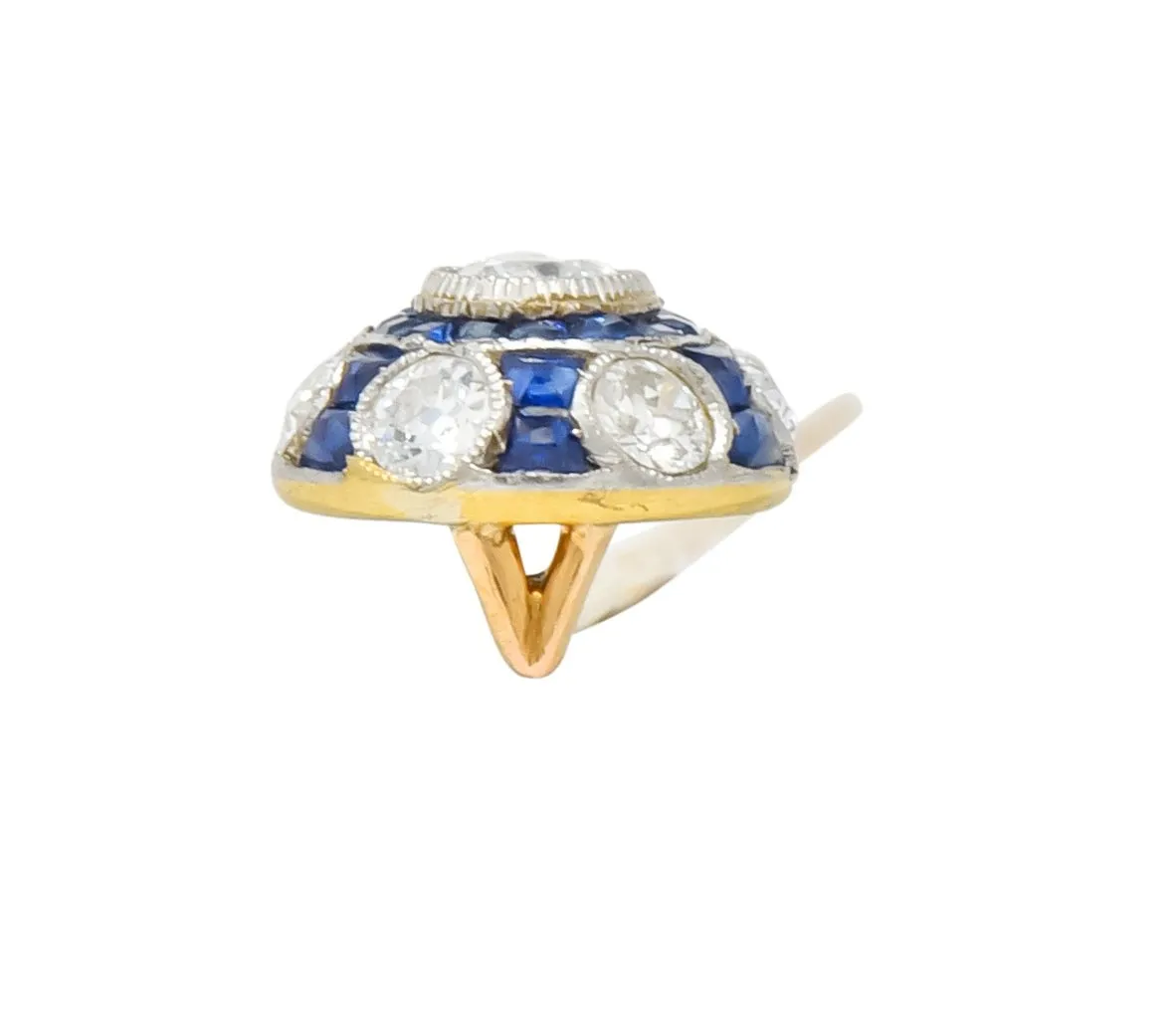 Edwardian Diamond Sapphire Platinum-Topped 18 Karat Gold Stickpin