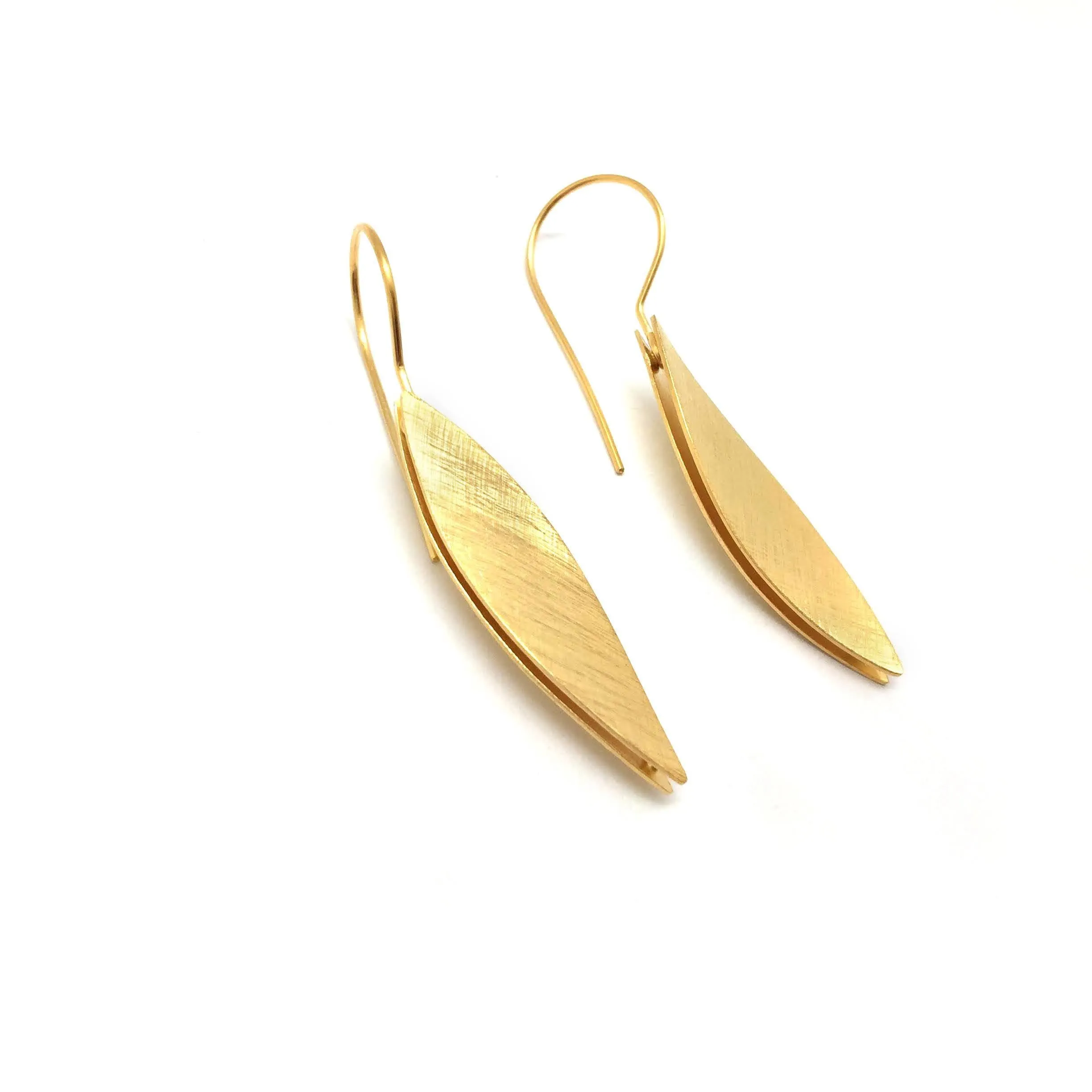 Elongated Gold Marquise Leaf Earring