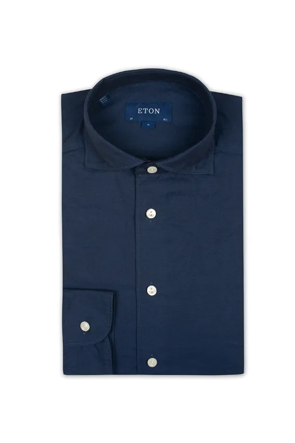 ETON Contemporary Cotton And Silk Shirt Navy