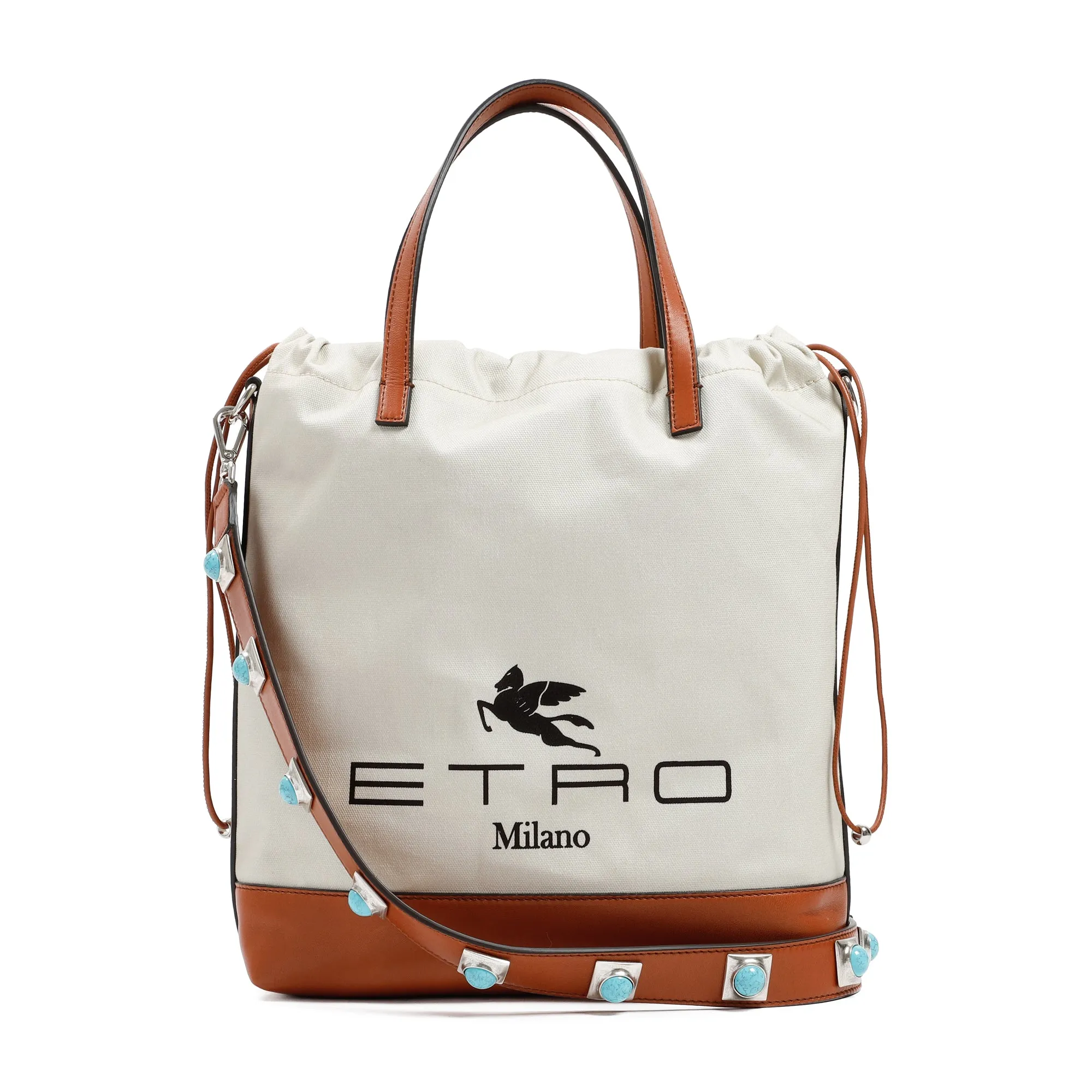 Etro Crown Me Logo Printed Panelled Tote Bag