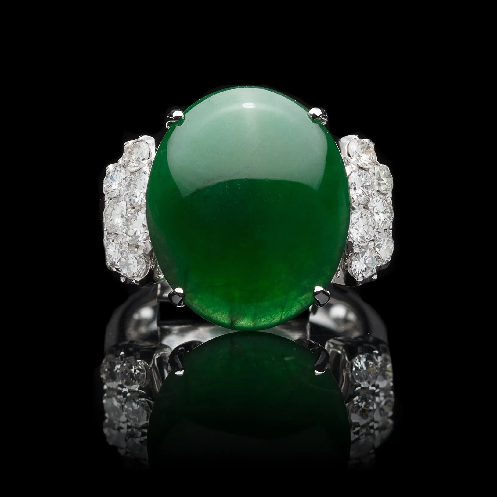 Exceptional GIA Natural Jadeite Imperial Jade & Diamond Ring