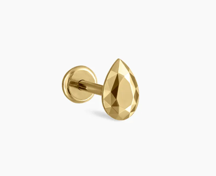 Faceted Gold Pear Threaded Stud Earring