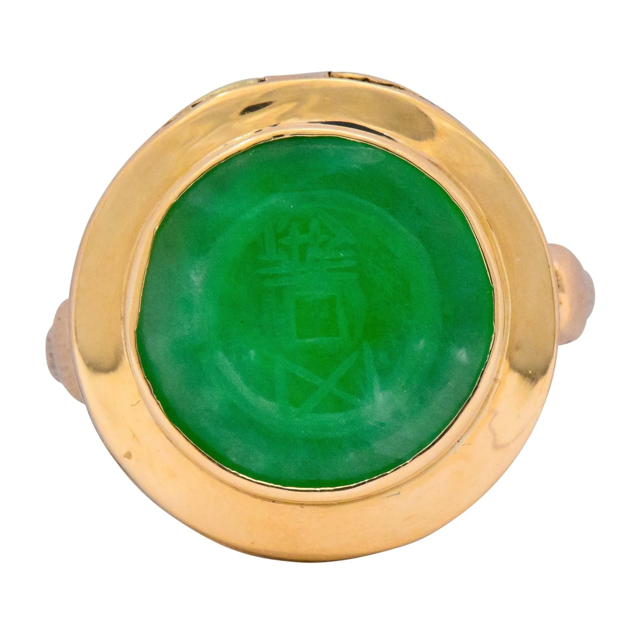 Fascinating Victorian Carved Jade 14 Karat Gold Poison Locket Ring