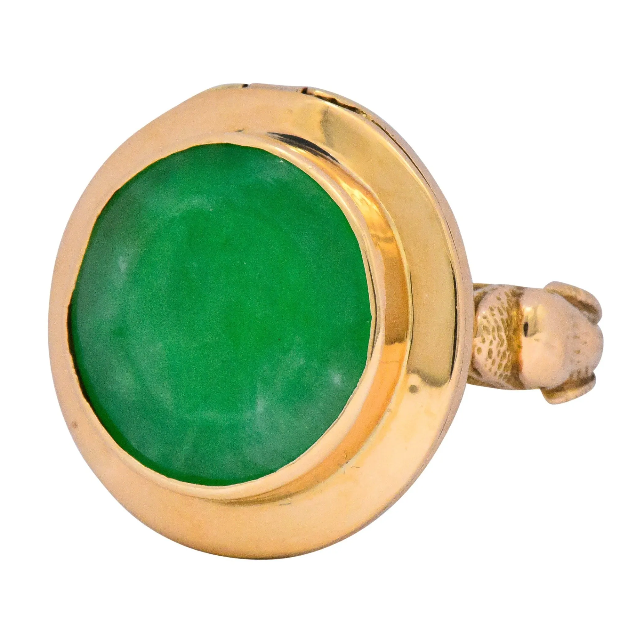 Fascinating Victorian Carved Jade 14 Karat Gold Poison Locket Ring