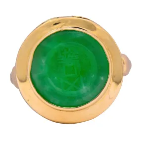 Fascinating Victorian Carved Jade 14 Karat Gold Poison Locket Ring