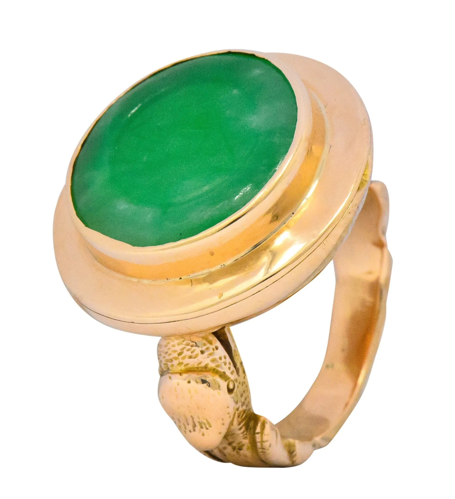 Fascinating Victorian Carved Jade 14 Karat Gold Poison Locket Ring