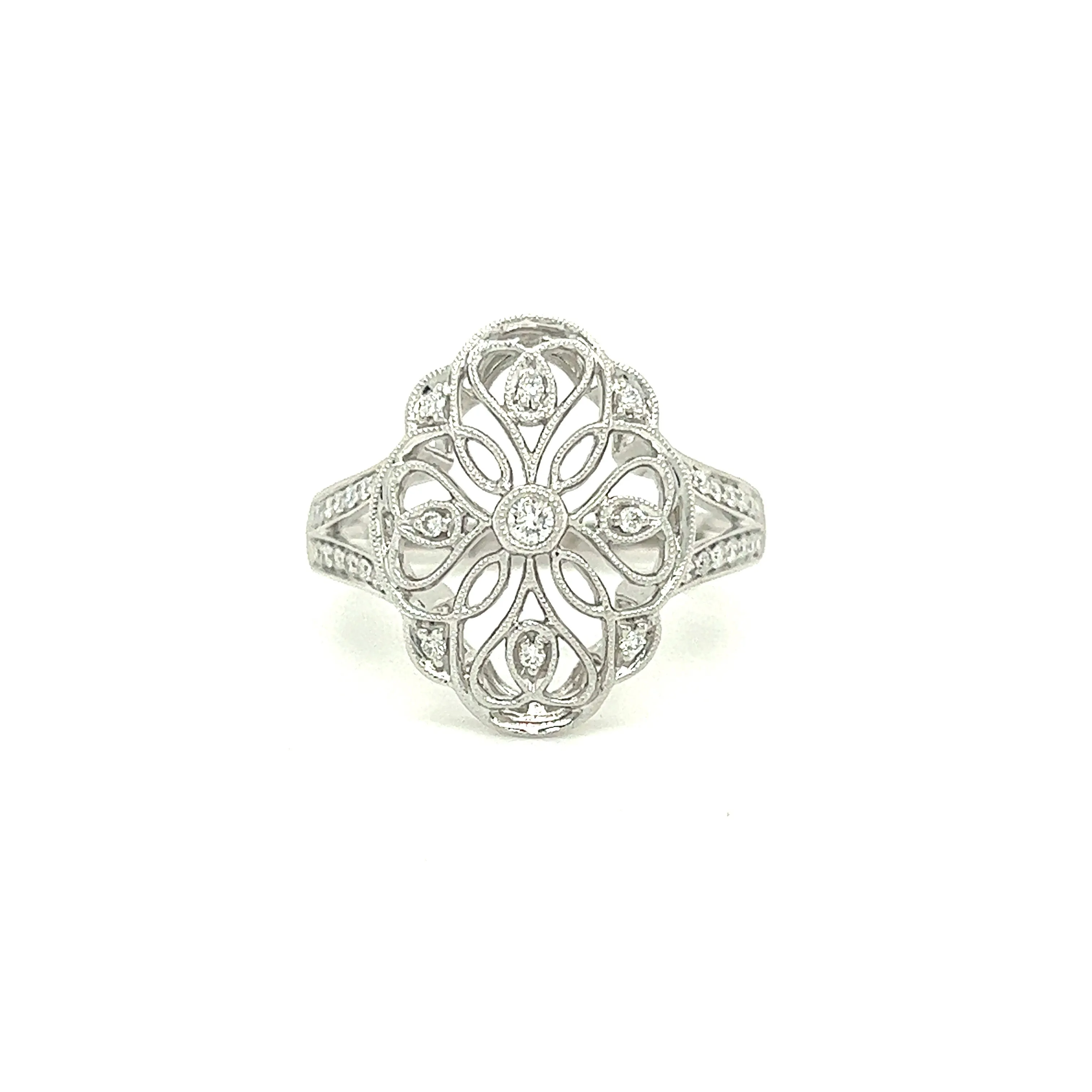 Filigree Diamond Ring with 0.2ctw of Diamonds in 14K White Gold