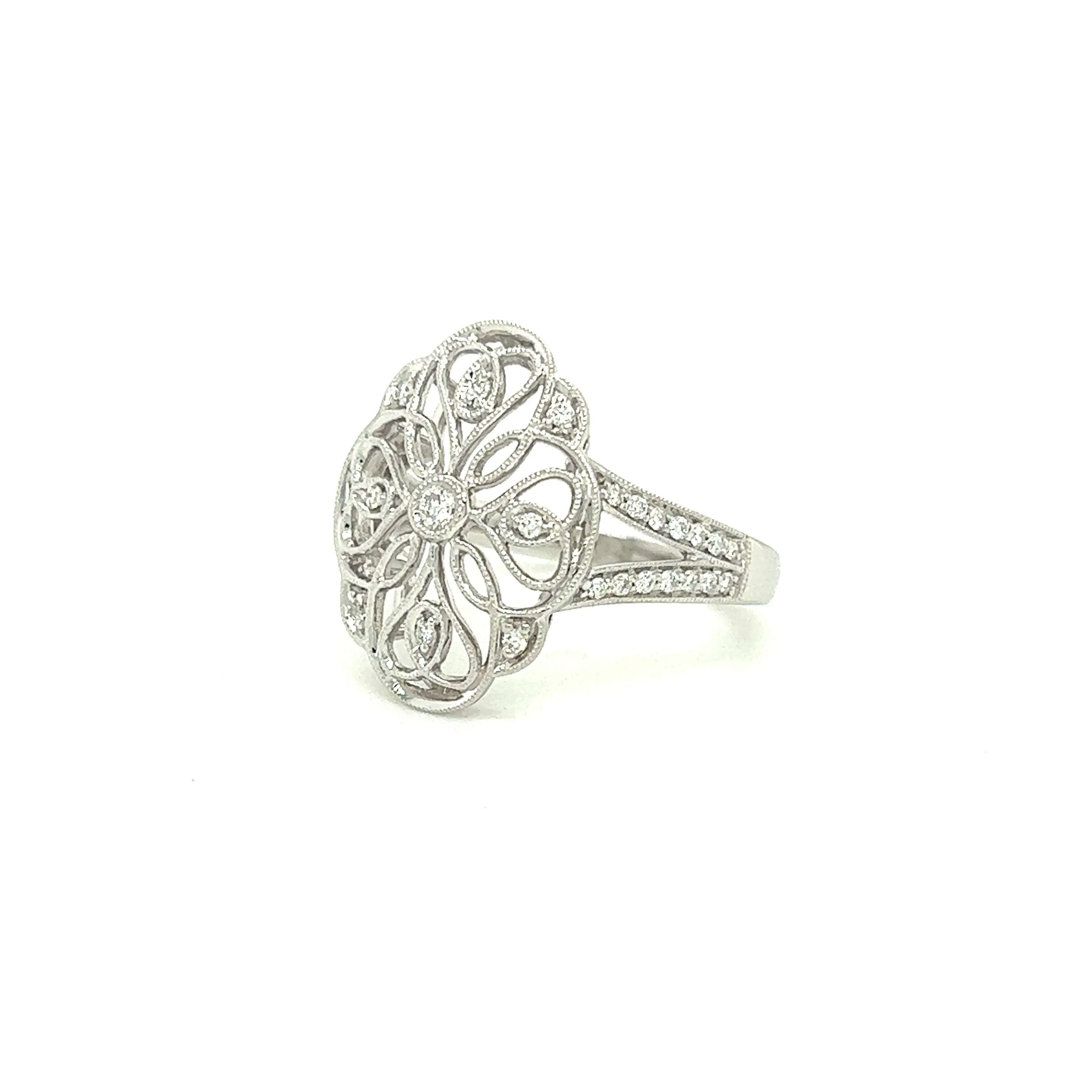 Filigree Diamond Ring with 0.2ctw of Diamonds in 14K White Gold