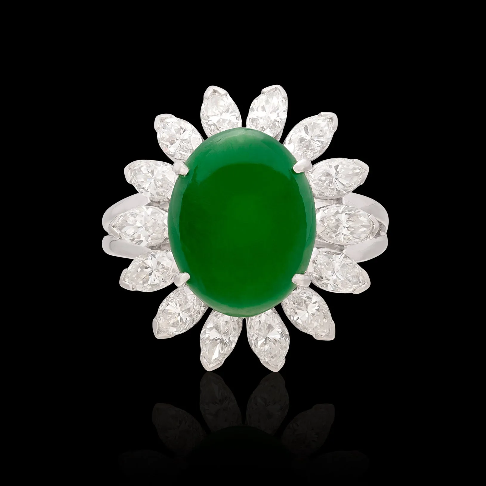 Fine GIA Type A Jadeite & Diamond Platinum Ring