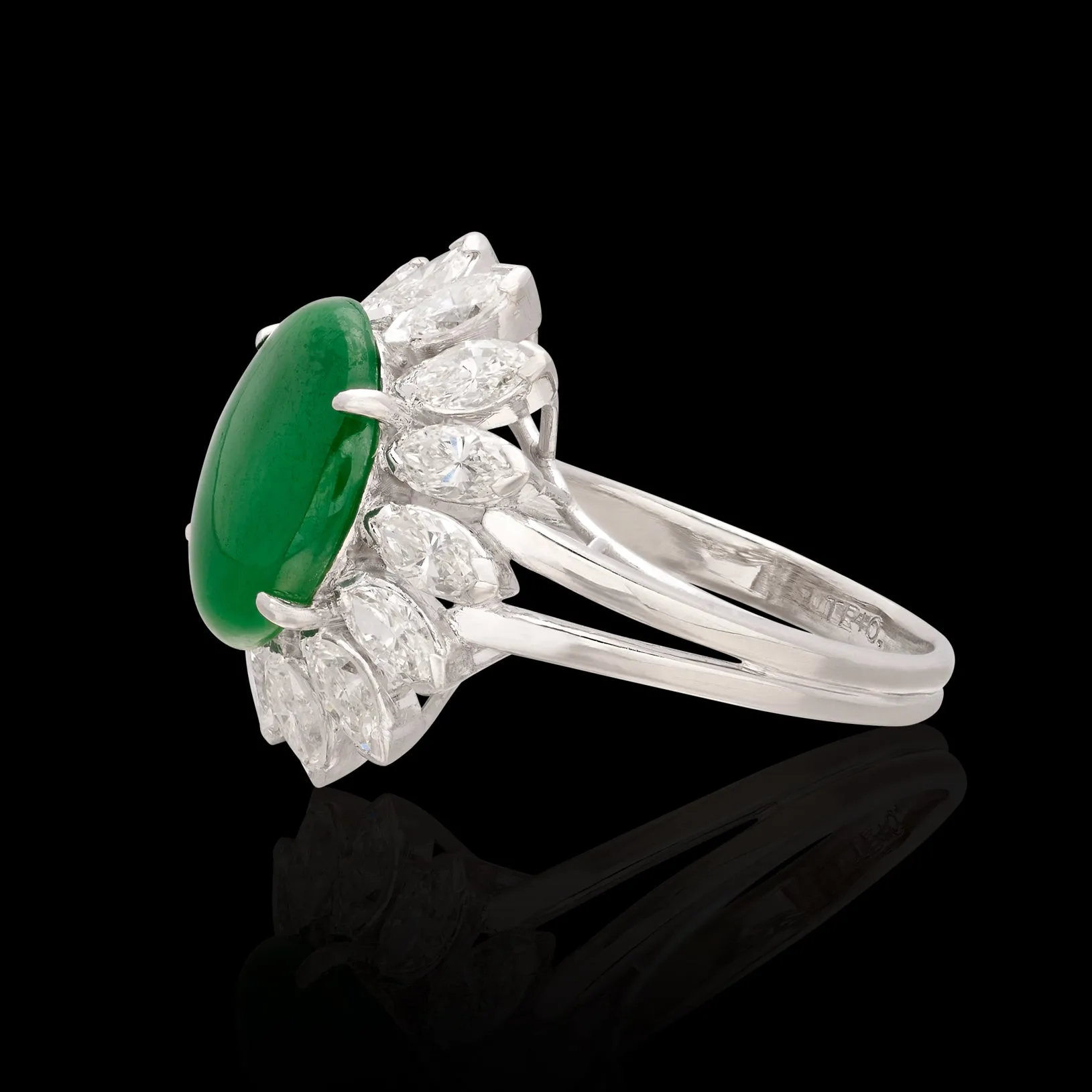 Fine GIA Type A Jadeite & Diamond Platinum Ring