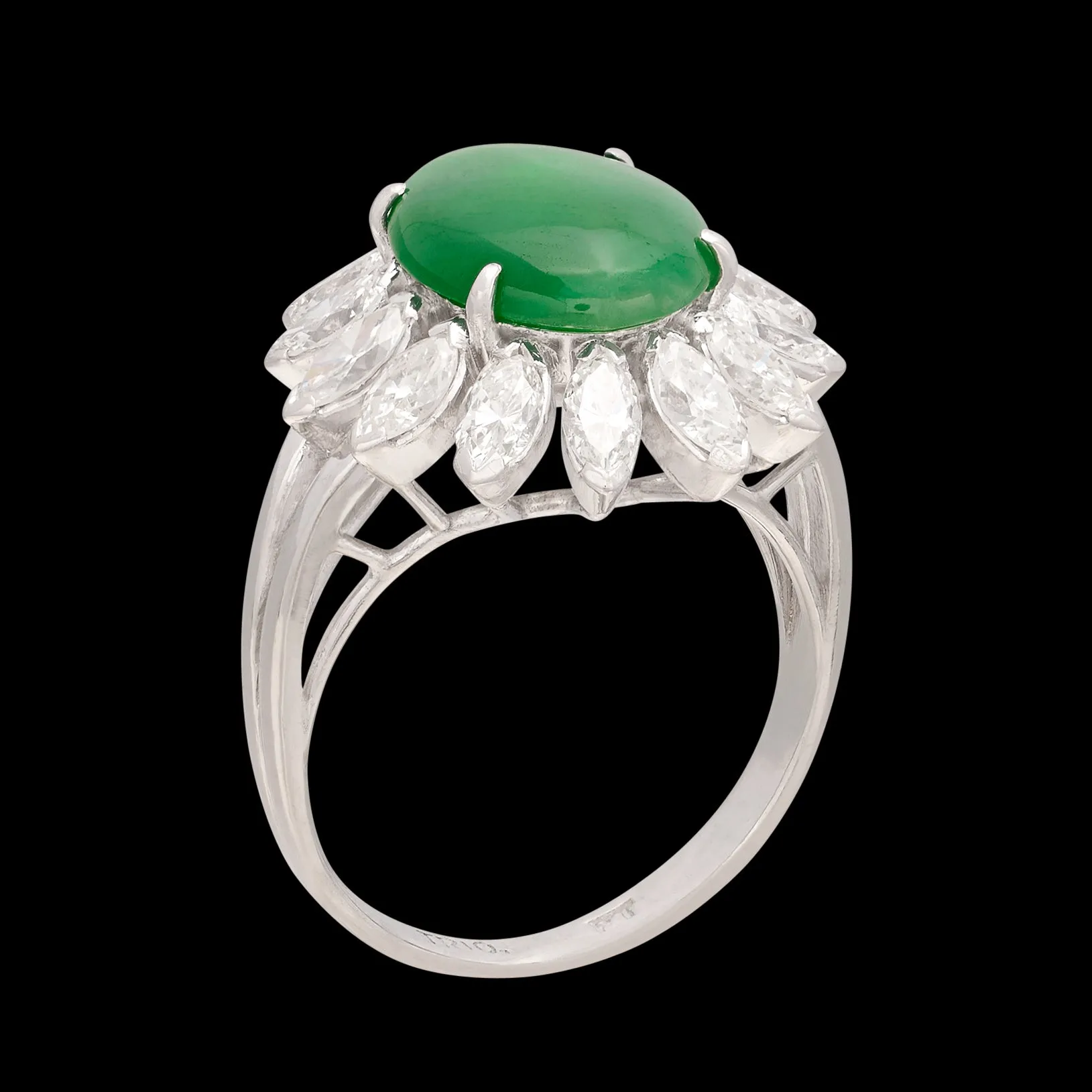 Fine GIA Type A Jadeite & Diamond Platinum Ring