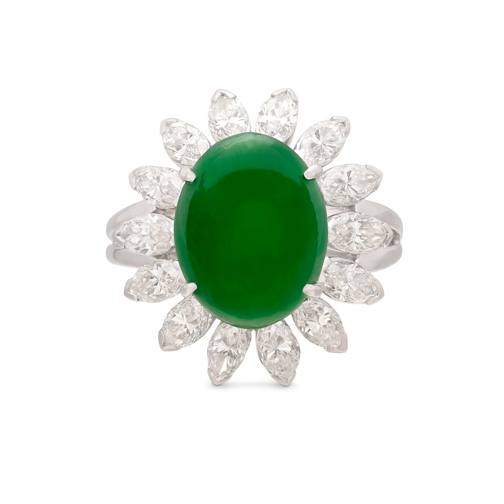 Fine GIA Type A Jadeite & Diamond Platinum Ring