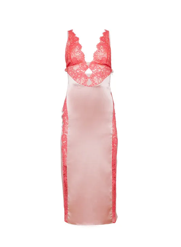 Fleur Du Mal Silk & Lace V Neck Dres | Rose