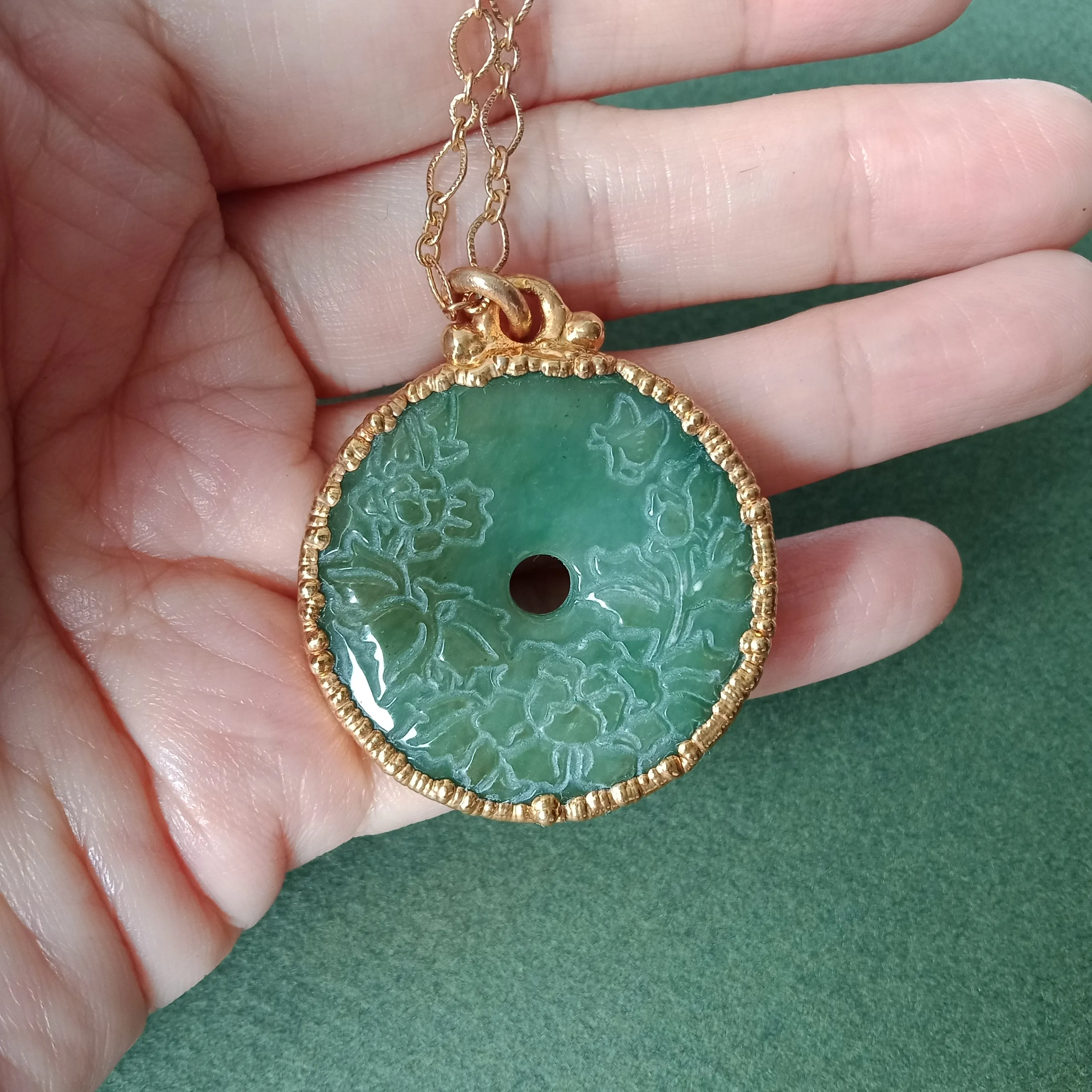 Flower jade bi textured pendant