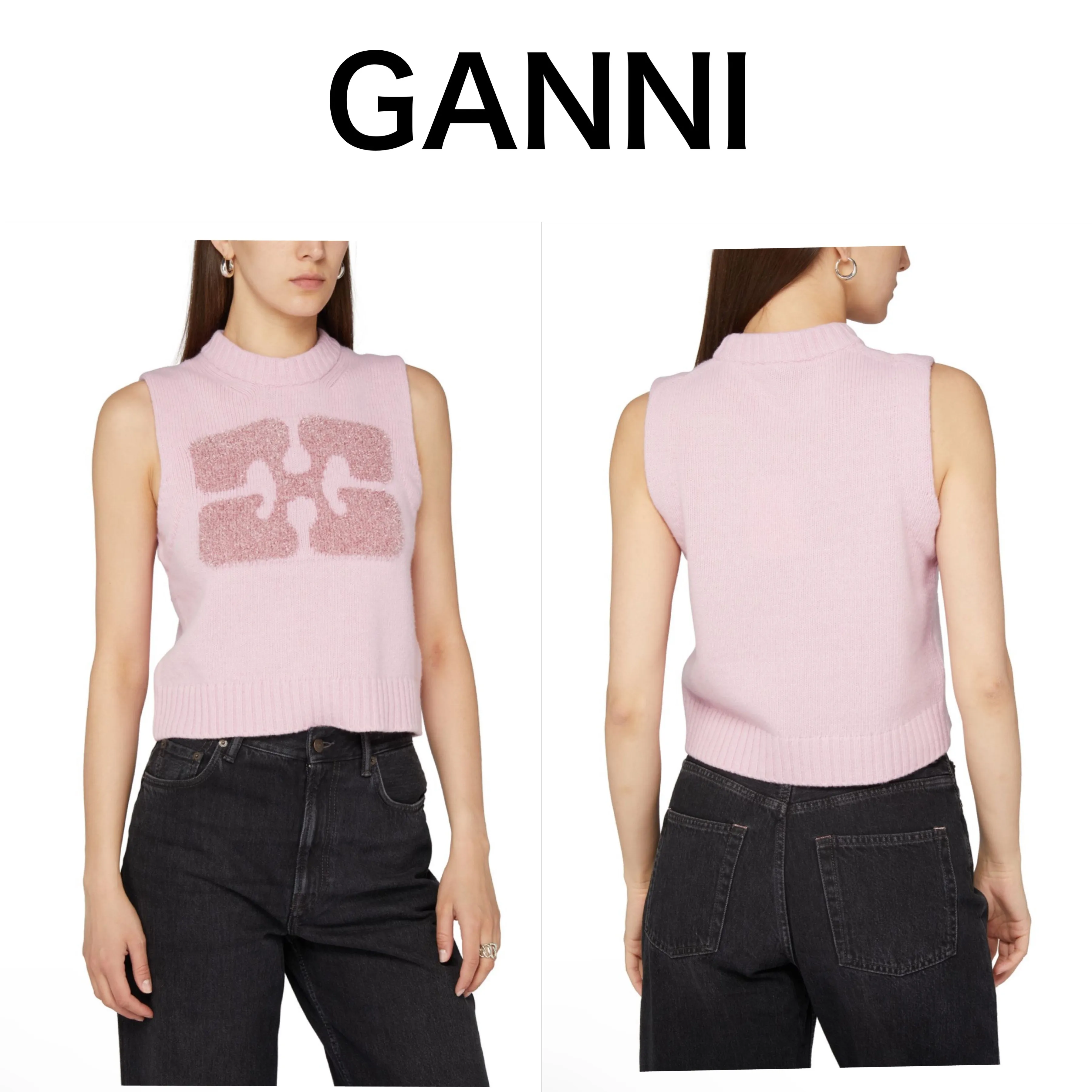 Ganni  |Casual Style Wool Sleeveless High-Neck Elegant Style Logo