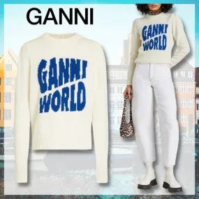 Ganni  |Crew Neck Casual Style Wool Street Style Long Sleeves Plain