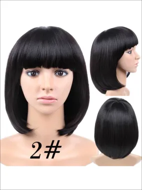 Girls Black Short Bob Wig with Bangs