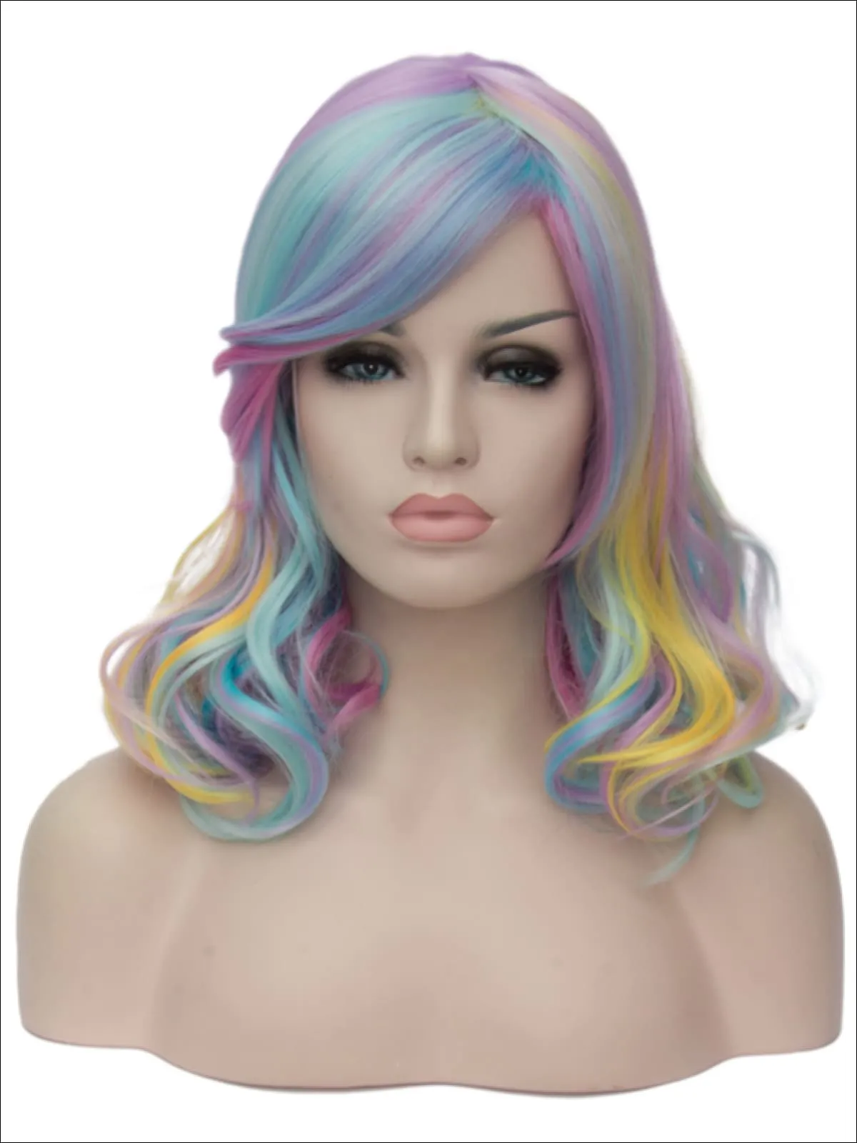 Girls Curly Pastel Rainbow Wig