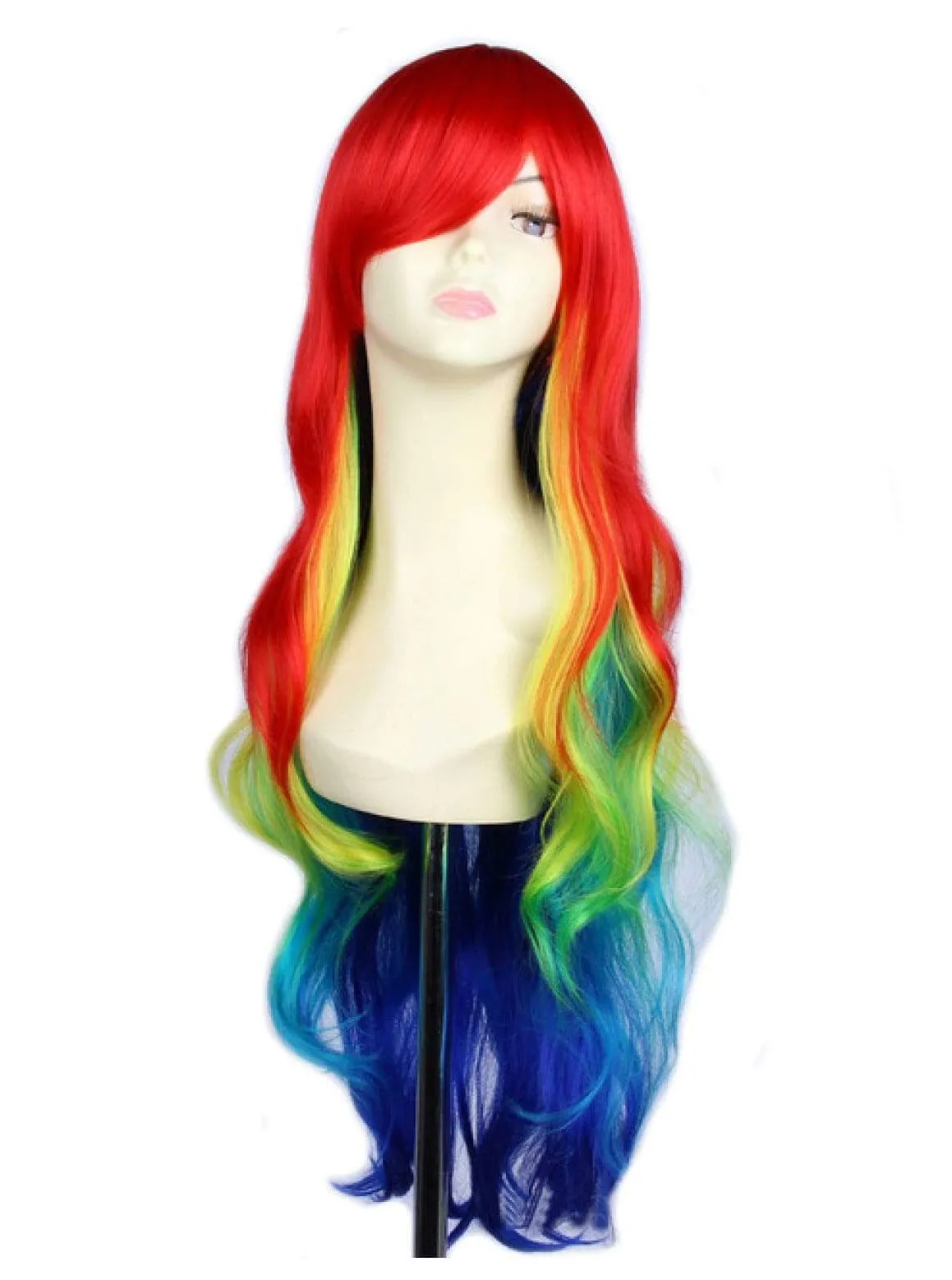 Girls Synthetic Curly Rainbow Colored Wig