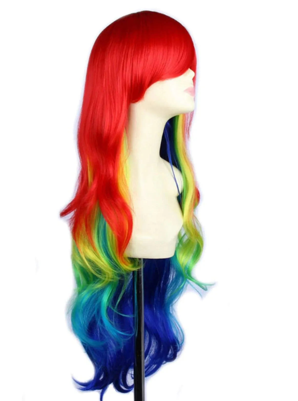 Girls Synthetic Curly Rainbow Colored Wig