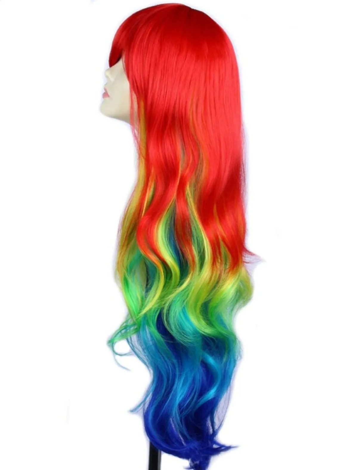 Girls Synthetic Curly Rainbow Colored Wig