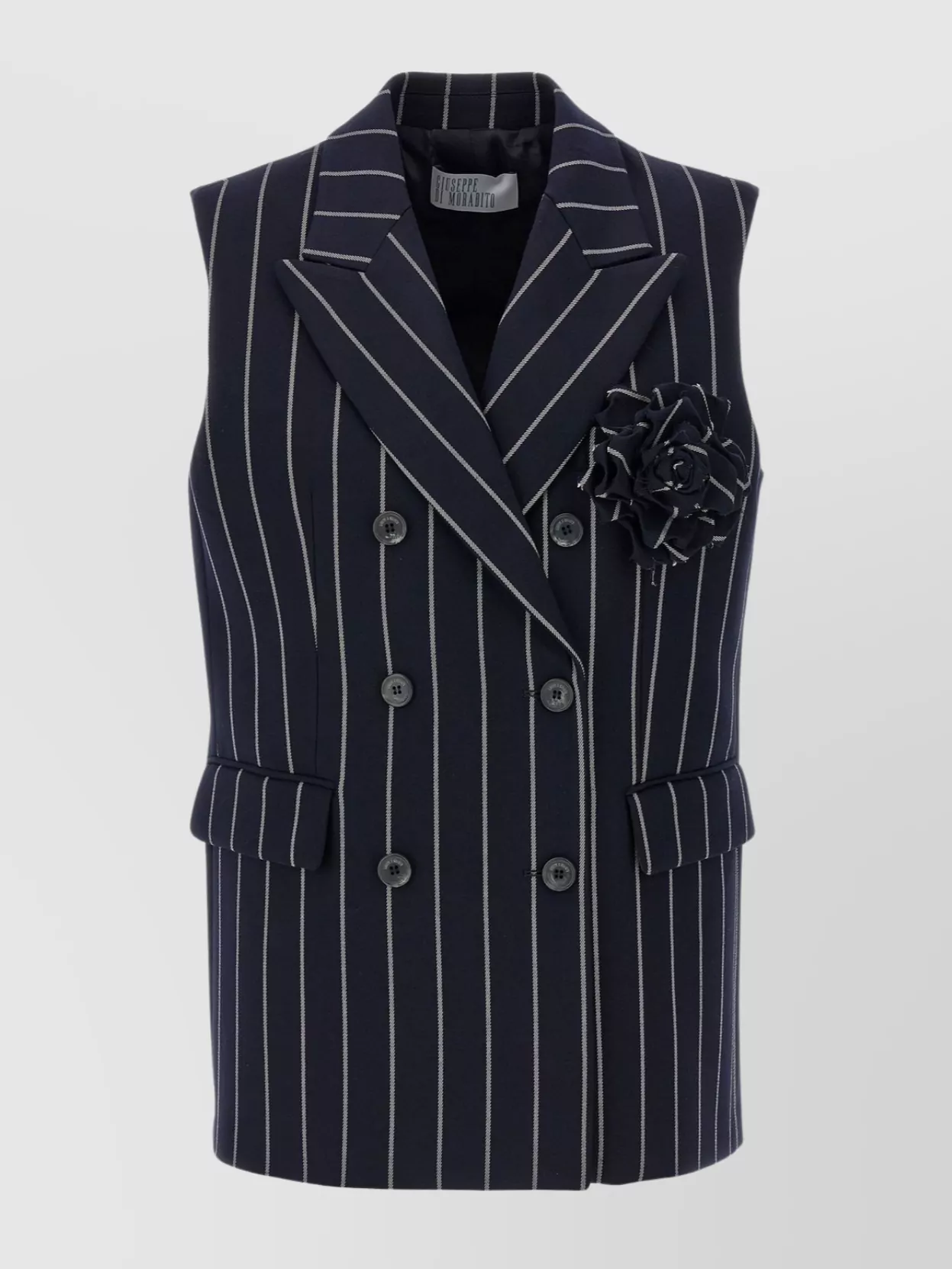 Giuseppe Di Morabito   Striped double-breasted sleeveless vest with lapel collar