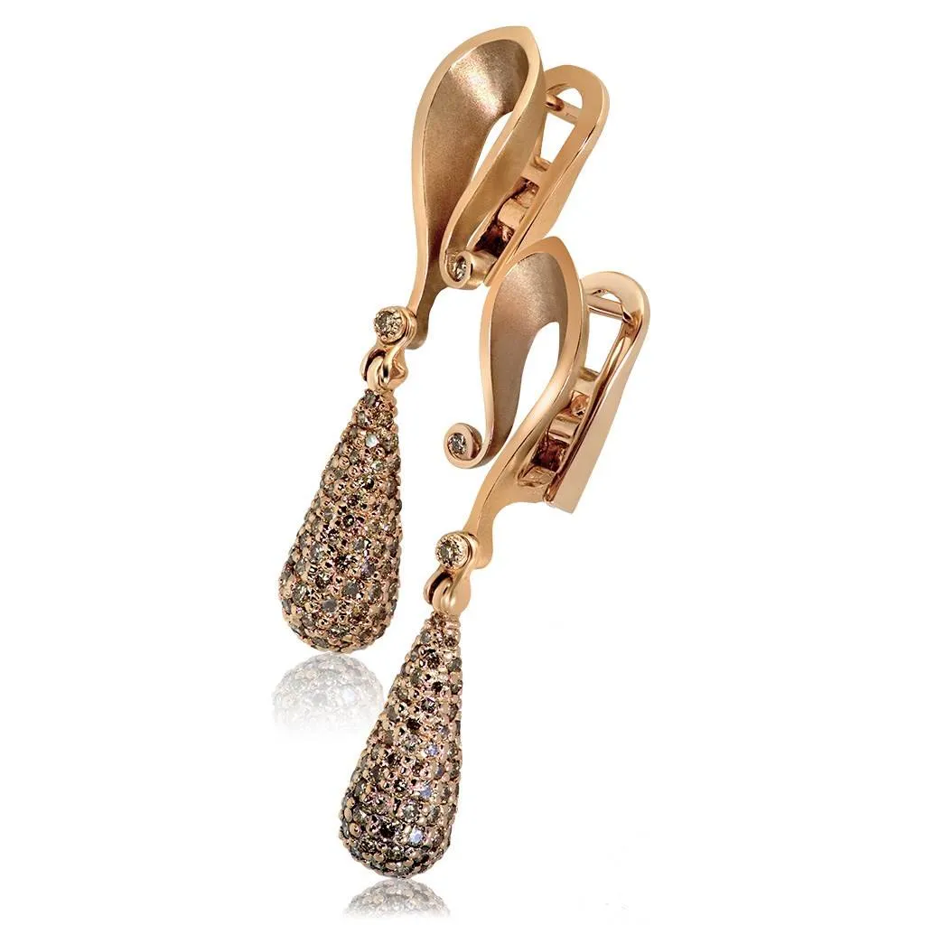 Gold Calla Drop Dangle Earrings with Champagne Diamonds