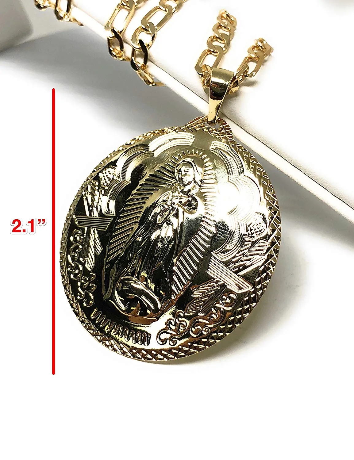 Gold Plated Big XL Virgin Mary Pendant / Virgen Guadalupe XL Grande Medalla Pendant Necklace Chain 26