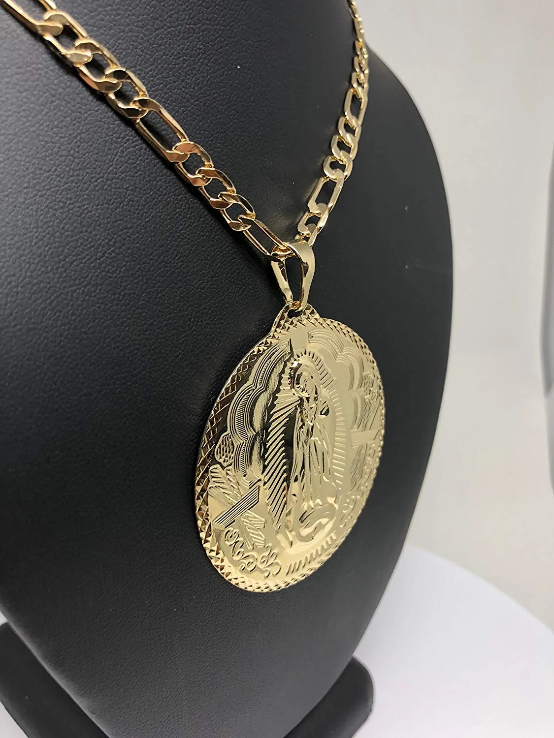 Gold Plated Big XL Virgin Mary Pendant / Virgen Guadalupe XL Grande Medalla Pendant Necklace Chain 26