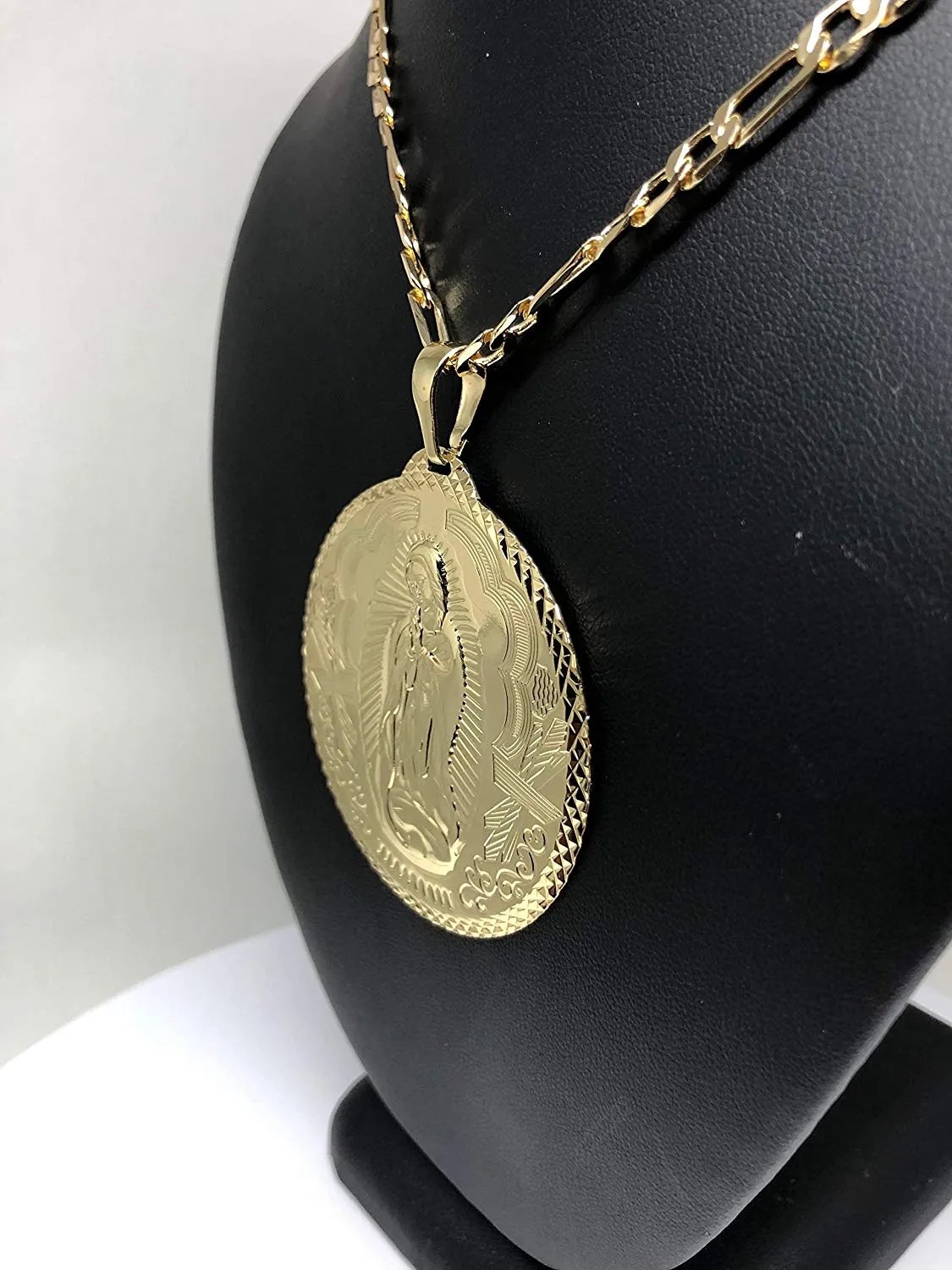 Gold Plated Big XL Virgin Mary Pendant / Virgen Guadalupe XL Grande Medalla Pendant Necklace Chain 26