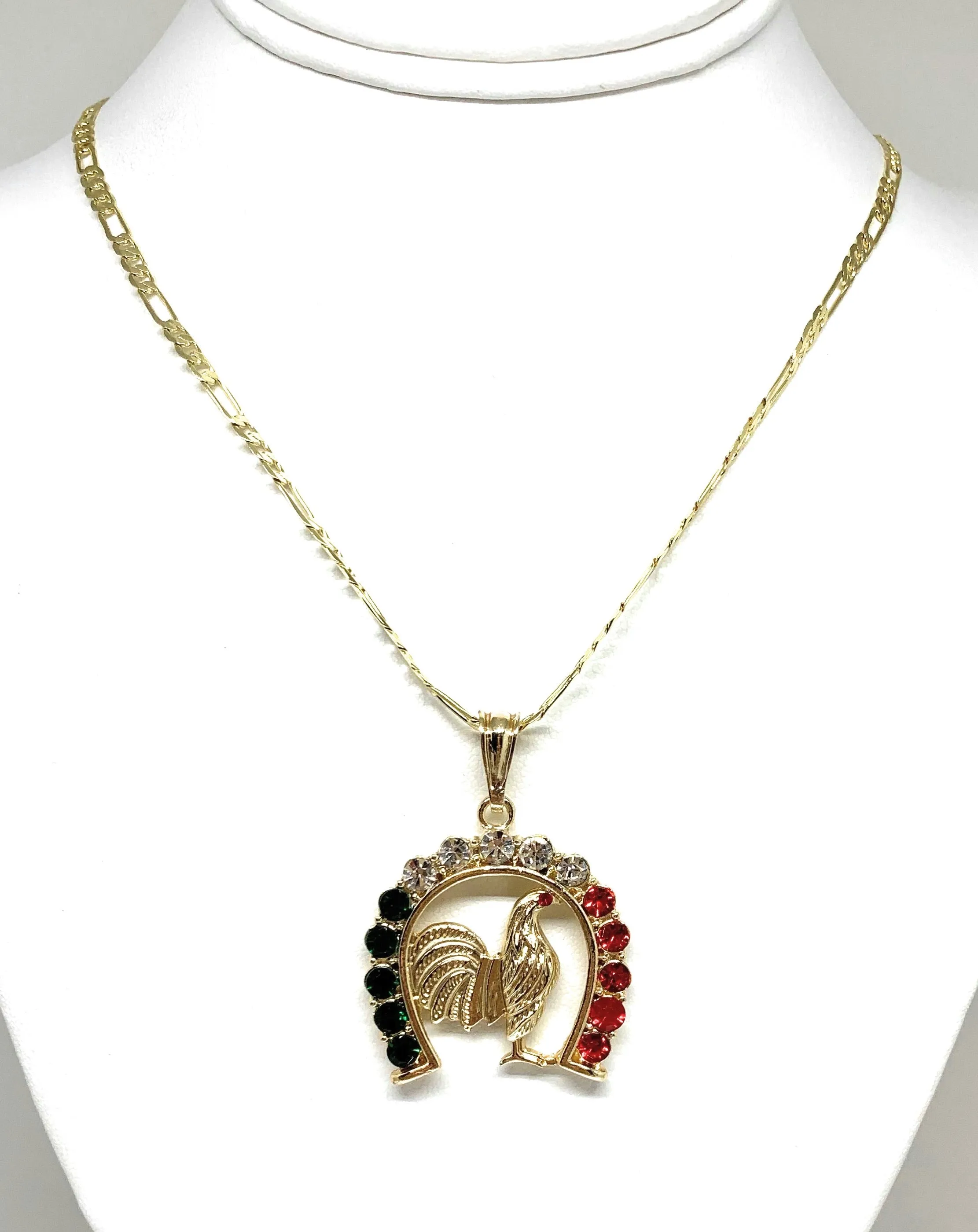 Gold Plated Chicken Rooster Pendant Necklace Figaro 24 4mm Gallo Medalla Oro Laminado