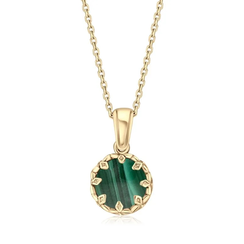 Gold Plated Round Pendant Inlaid with Malachite