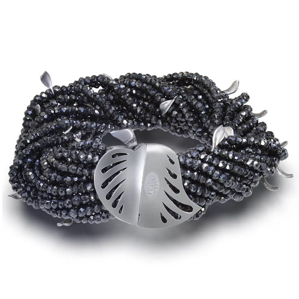 Gold Sunflower Leaf Bracelet with Black Diamonds