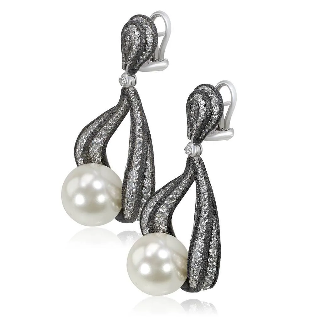 Gold Twist Earrings With Pearl & White Diamonds