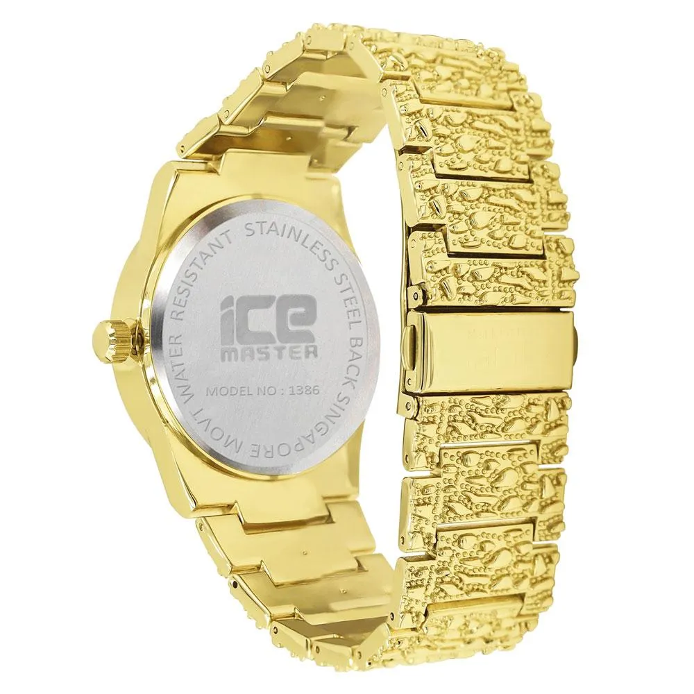 Golden Nugget Iced Out Double Bezel Hip Hop Watch