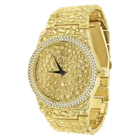 Golden Nugget Iced Out Double Bezel Hip Hop Watch