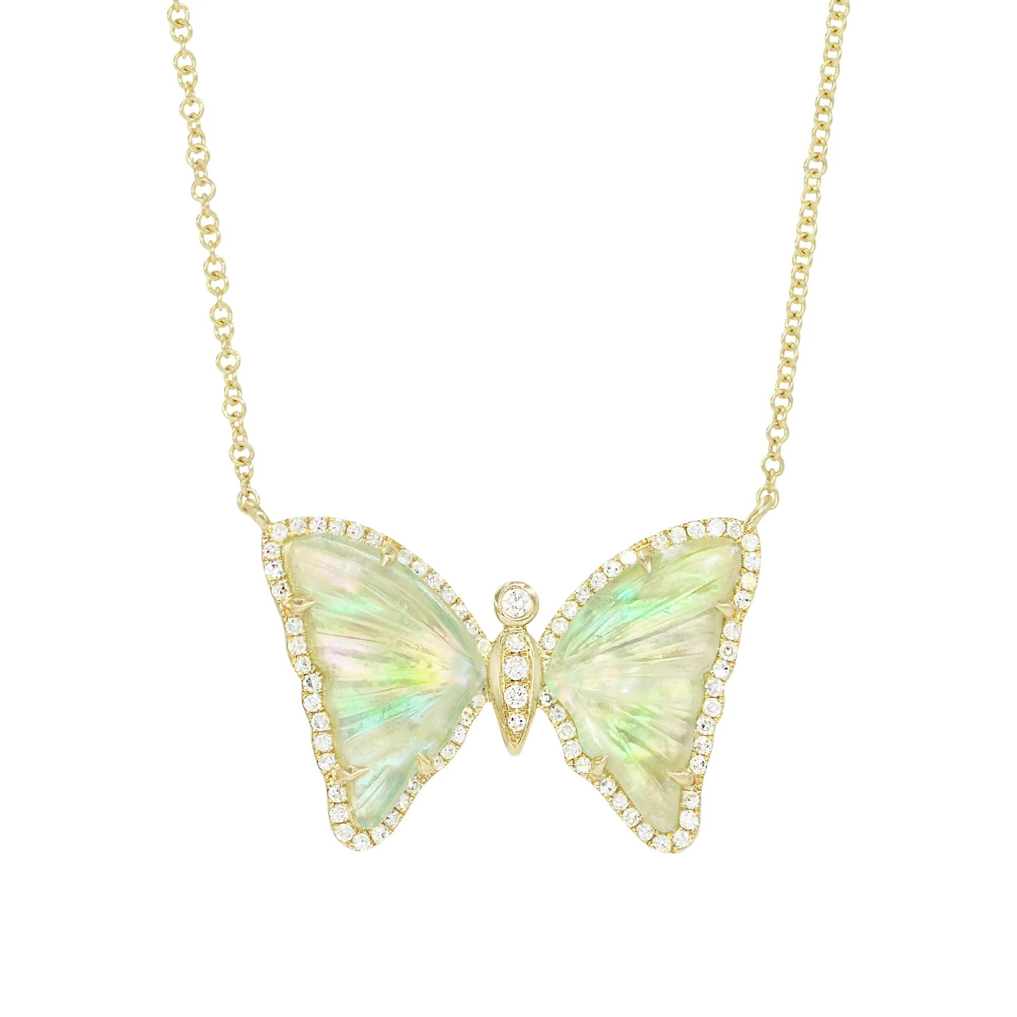 Green Tourmaline and Pearl Butterfly Necklace with Diamonds