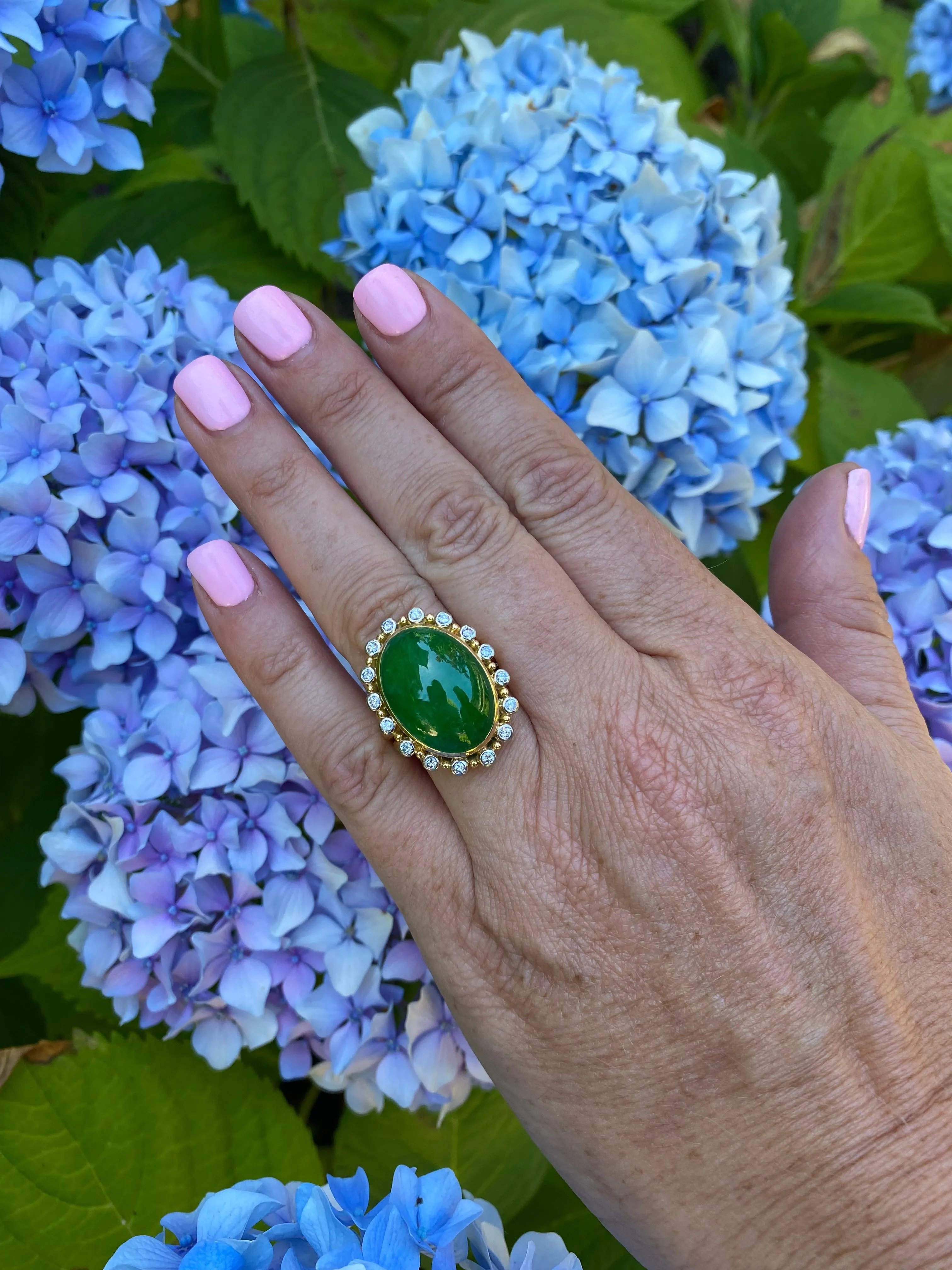 Gubelin Oval Type A Jadeite Jade and Diamond Ring