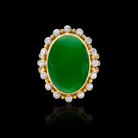 Gubelin Oval Type A Jadeite Jade and Diamond Ring