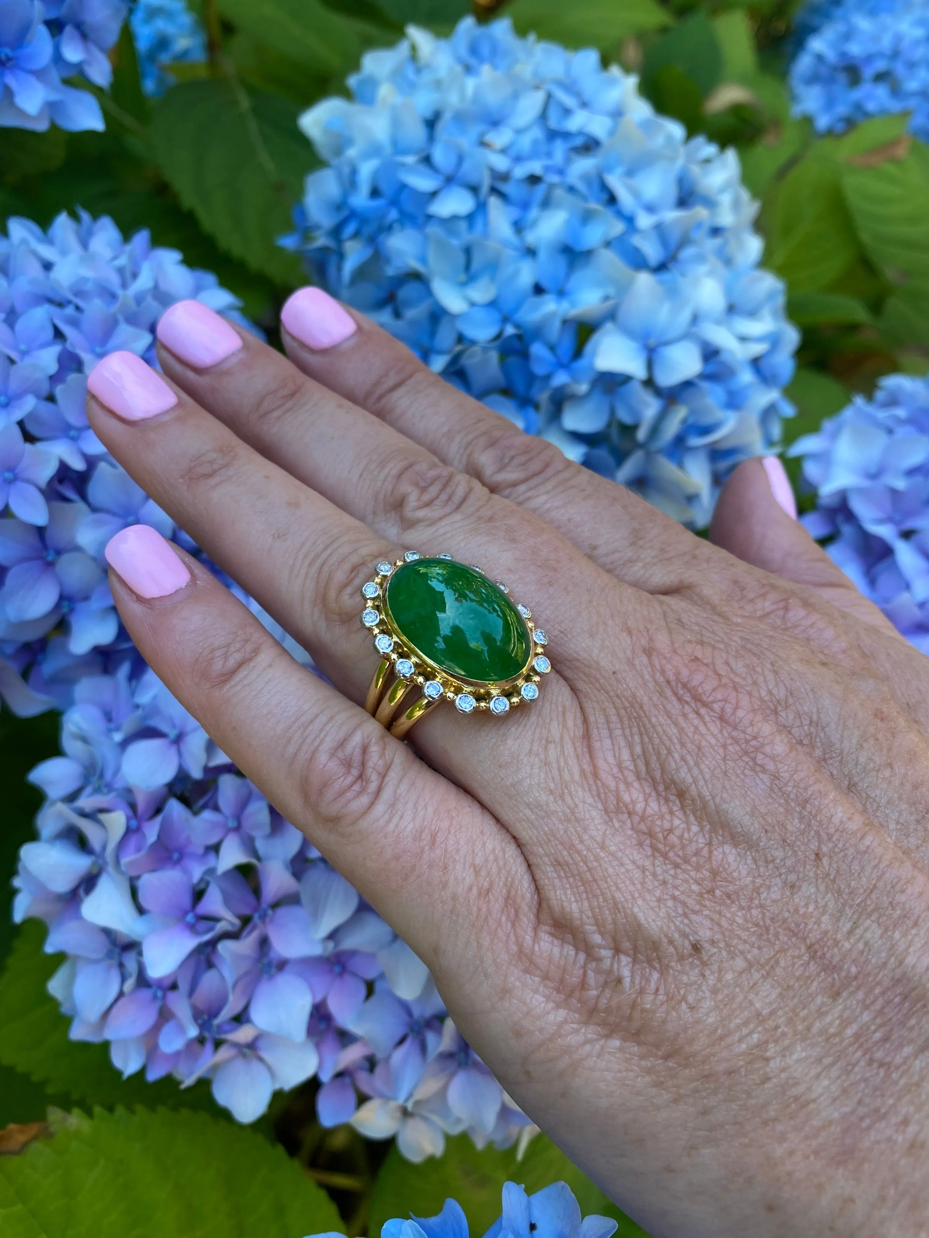 Gubelin Oval Type A Jadeite Jade and Diamond Ring