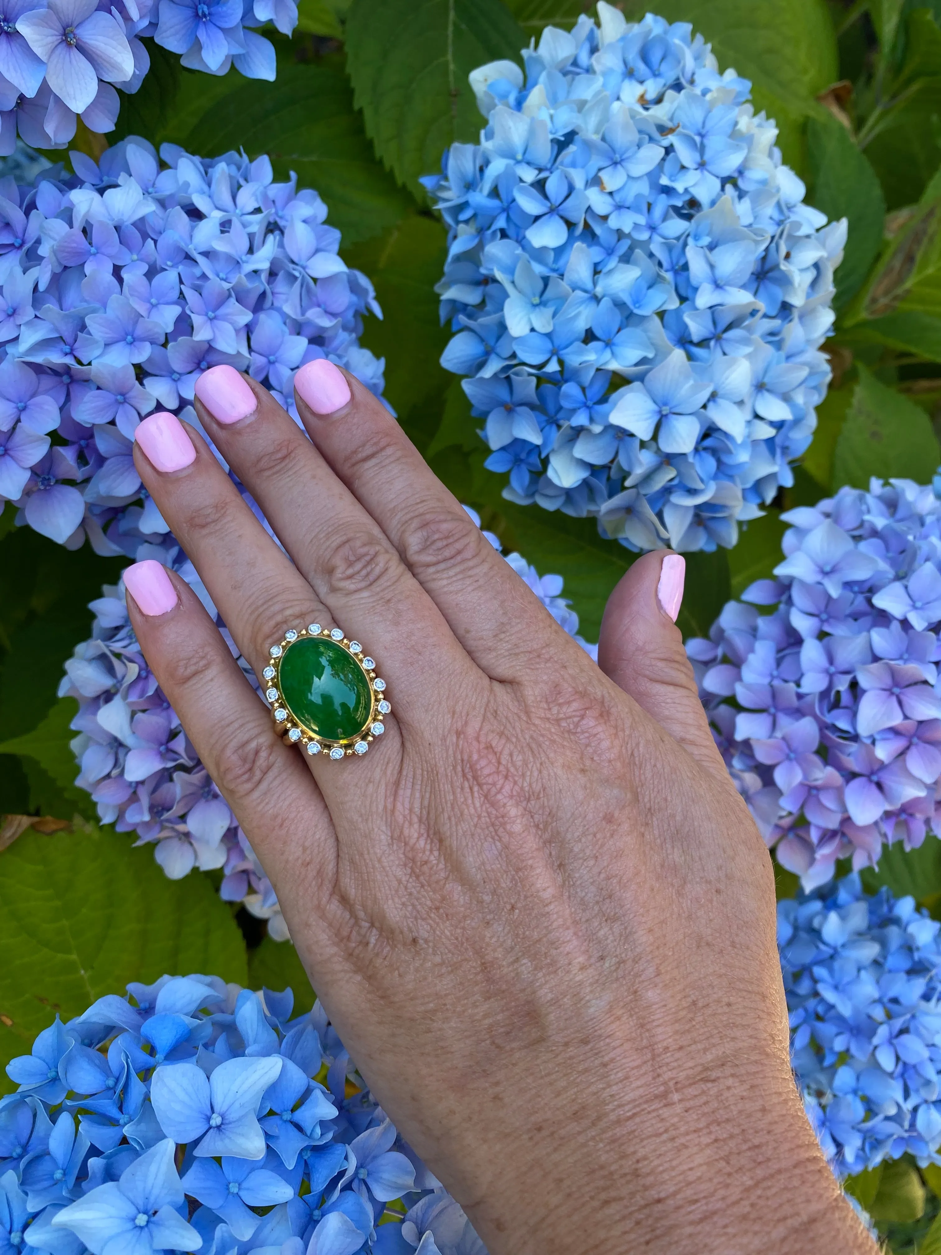 Gubelin Oval Type A Jadeite Jade and Diamond Ring