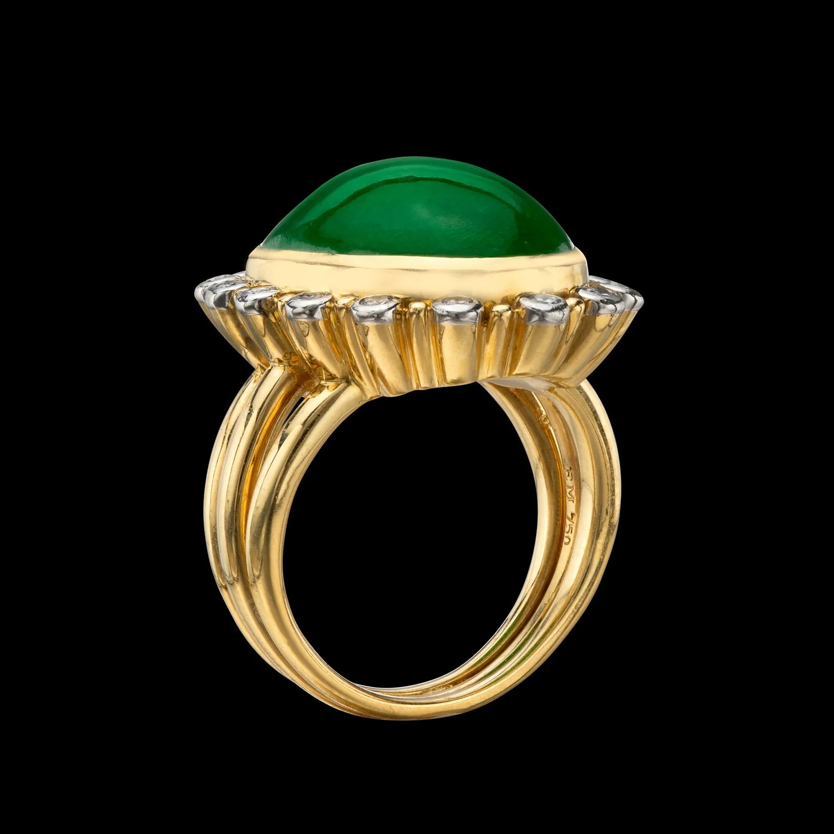 Gubelin Oval Type A Jadeite Jade and Diamond Ring