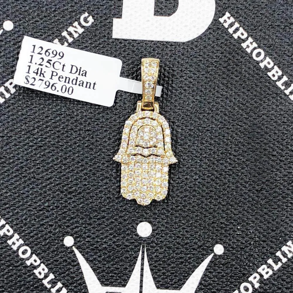 Hamsa Layered 1.30 Carat Diamond Pendant 14K Yellow Gold