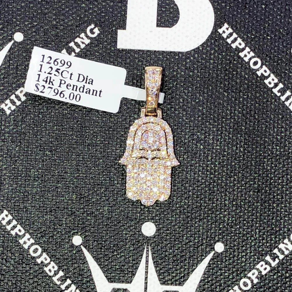 Hamsa Layered 1.30 Carat Diamond Pendant 14K Yellow Gold